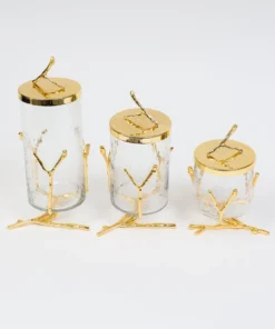 Inspire Me! Home Decor Glass Canister With Gold Metal Branch Design (3 Sizes)