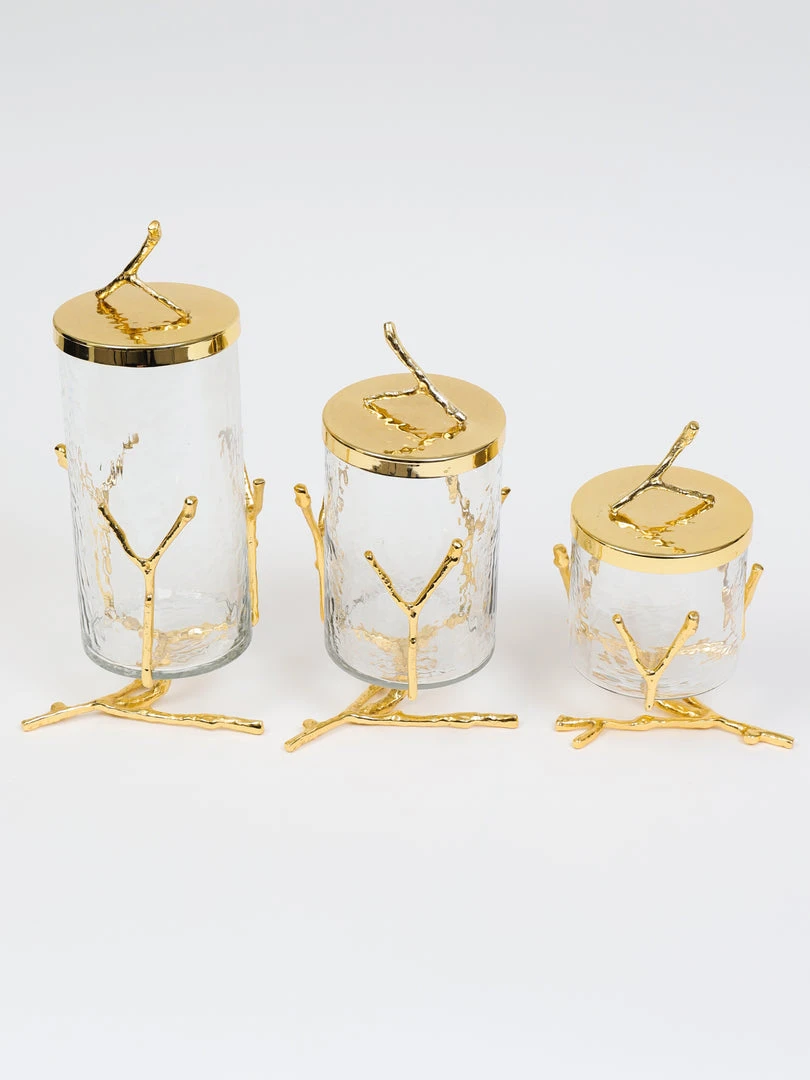 Inspire Me! Home Decor Glass Canister With Gold Metal Branch Design (3 Sizes) 4 Inspire Me! Home Decor Glass Canister With Gold Metal Branch Design (3 Sizes)