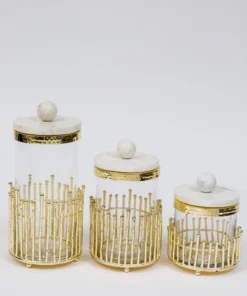 Inspire Me! Home Decor Glass Canisters With Gold Linear Details (3 Sizes)
