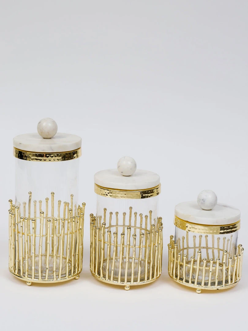 Inspire Me! Home Decor Glass Canisters With Gold Linear Details (3 Sizes) 4 Inspire Me! Home Decor Glass Canisters With Gold Linear Details (3 Sizes)