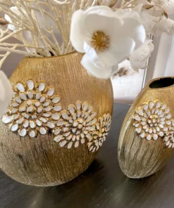 Inspire Me! Home Decor Round Textured Ceramic Gold Vase With White Flower Design (2 Sizes) 9 Inspire Me! Home Decor Round Textured Ceramic Gold Vase With White Flower Design (2 Sizes)