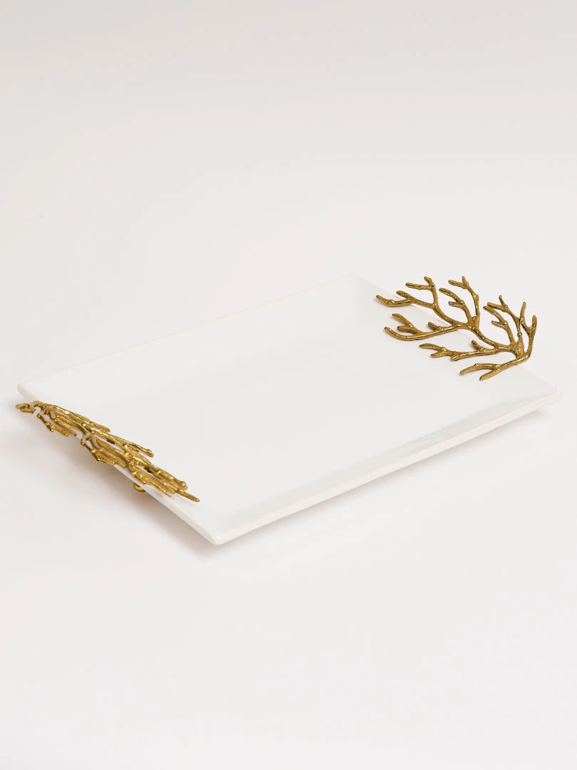 Inspire Me! Home Decor White Ceramic Tray With Gold Textured Design Handles " From Pops Of Color Home Collection" 4 Inspire Me! Home Decor White Ceramic Tray With Gold Textured Design Handles " From Pops Of Color Home Collection"