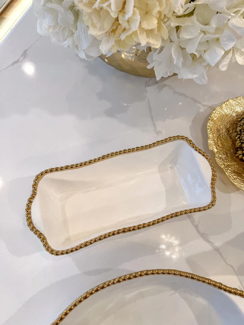 Inspire Me! Home Decor Gold And White Beaded Loaf Baking Dish 5 Inspire Me! Home Decor Gold And White Beaded Loaf Baking Dish
