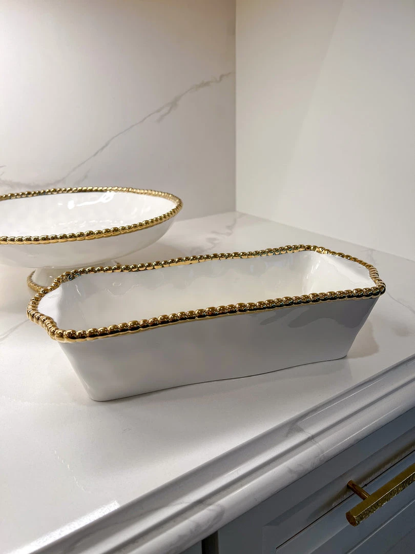 Inspire Me! Home Decor Gold And White Beaded Loaf Baking Dish 4 Inspire Me! Home Decor Gold And White Beaded Loaf Baking Dish