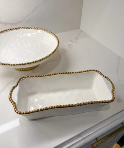 Inspire Me! Home Decor Gold And White Beaded Loaf Baking Dish