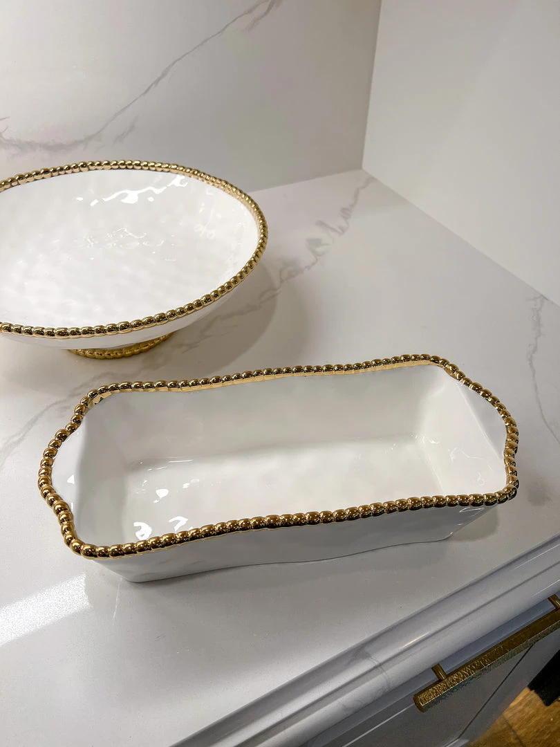 Inspire Me! Home Decor Gold And White Beaded Loaf Baking Dish 3 Inspire Me! Home Decor Gold And White Beaded Loaf Baking Dish