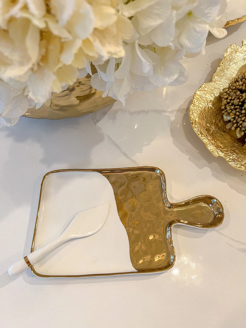 Inspire Me! Home Decor Gold And White Tray With Spoon Set 3 Inspire Me! Home Decor Gold And White Tray With Spoon Set