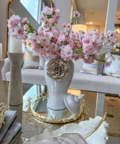 Inspire Me! Home Decor White Ginger Jar With Large Gold Flower Detail (3 Sizes)