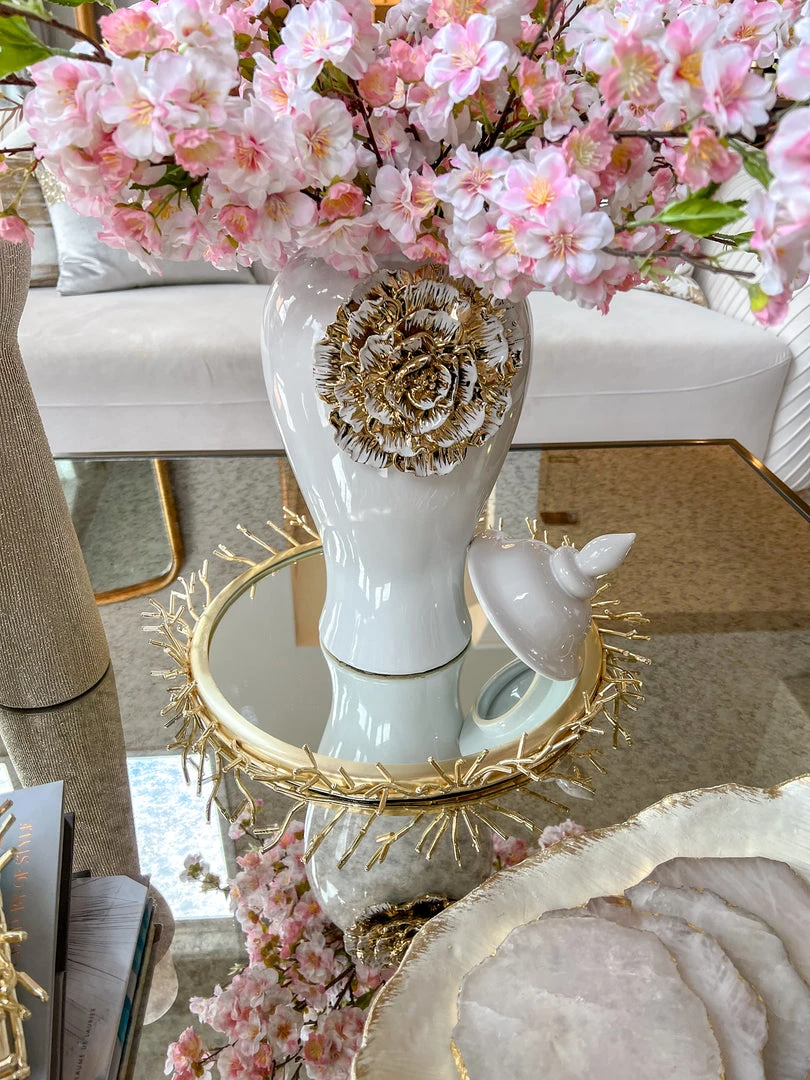Inspire Me! Home Decor White Ginger Jar With Large Gold Flower Detail (3 Sizes) 6 Inspire Me! Home Decor White Ginger Jar With Large Gold Flower Detail (3 Sizes)