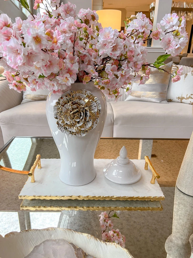 Inspire Me! Home Decor White Ginger Jar With Large Gold Flower Detail (3 Sizes) 9 Inspire Me! Home Decor White Ginger Jar With Large Gold Flower Detail (3 Sizes)