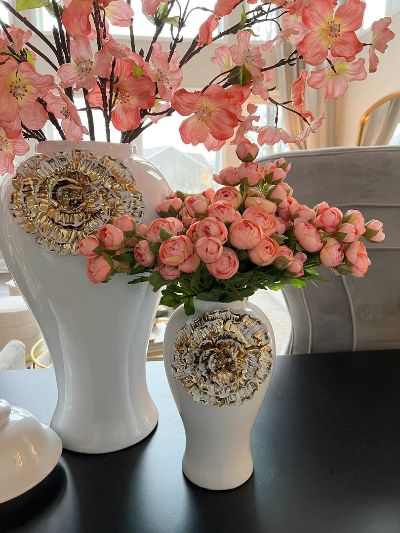 Inspire Me! Home Decor White Ginger Jar With Large Gold Flower Detail (3 Sizes) 7 Inspire Me! Home Decor White Ginger Jar With Large Gold Flower Detail (3 Sizes)