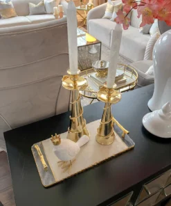 Inspire Me! Home Decor White & Black Rectangle Tray With Gold Handles & Edges