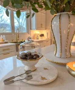 Inspire Me! Home Decor Round Marble Platter With Gold Bees