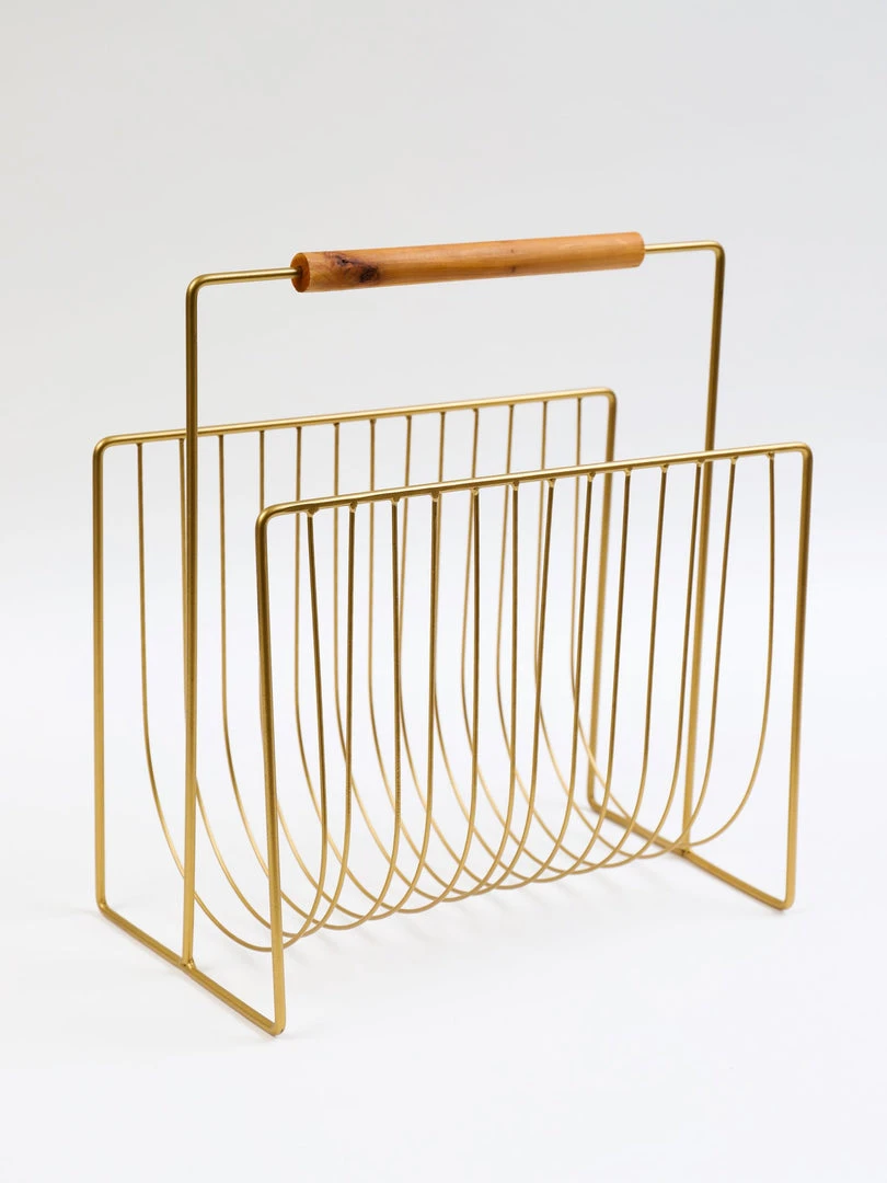 Inspire Me! Home Decor Gold Magazine Rack With Wooden Handle 4 Inspire Me! Home Decor Gold Magazine Rack With Wooden Handle