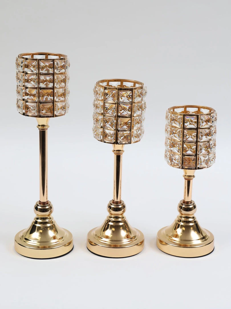 Inspire Me! Home Decor Gold Crystal Candleholders (Set Of 3) 4 Inspire Me! Home Decor Gold Crystal Candleholders (Set Of 3)