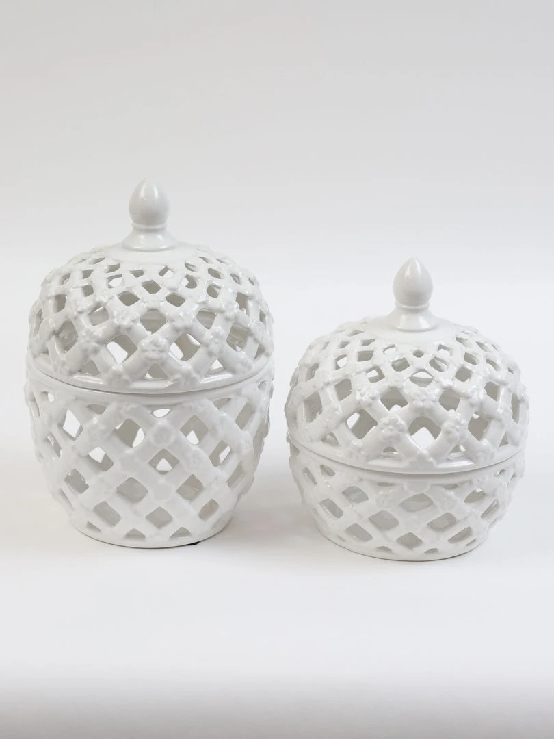 Inspire Me! Home Decor White Latticework Lidded Jar (2 Sizes) KITCHEN 4 Inspire Me! Home Decor White Latticework Lidded Jar (2 Sizes) KITCHEN