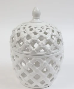 Inspire Me! Home Decor White Latticework Lidded Jar (2 Sizes) KITCHEN 8 Inspire Me! Home Decor White Latticework Lidded Jar (2 Sizes) KITCHEN