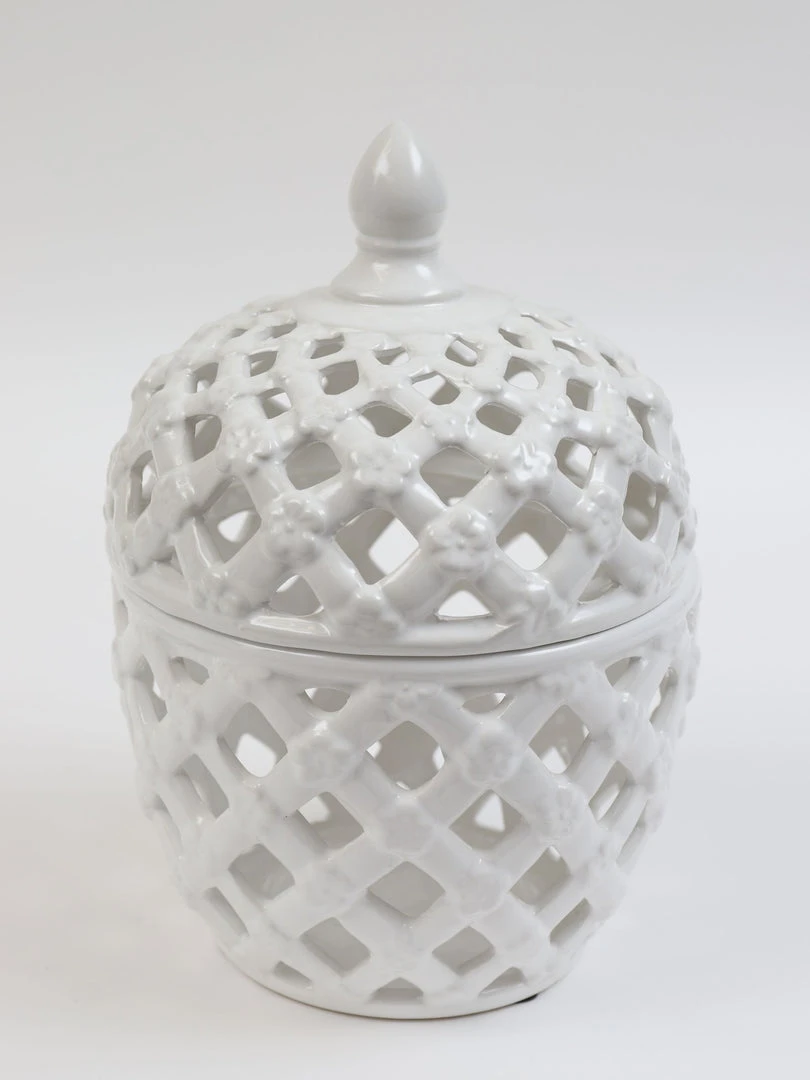 Inspire Me! Home Decor White Latticework Lidded Jar (2 Sizes) KITCHEN 5 Inspire Me! Home Decor White Latticework Lidded Jar (2 Sizes) KITCHEN