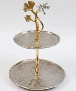 Inspire Me! Home Decor Gold Two-Tone Dragonfly Cake Stand