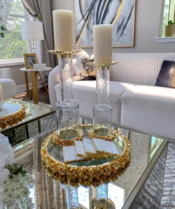 Inspire Me! Home Decor Glass Candle Holder With Gold Metal Floral Details (2 Sizes)