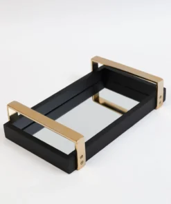 Inspire Me! Home Decor Black Mirror Tray With Gold Handles