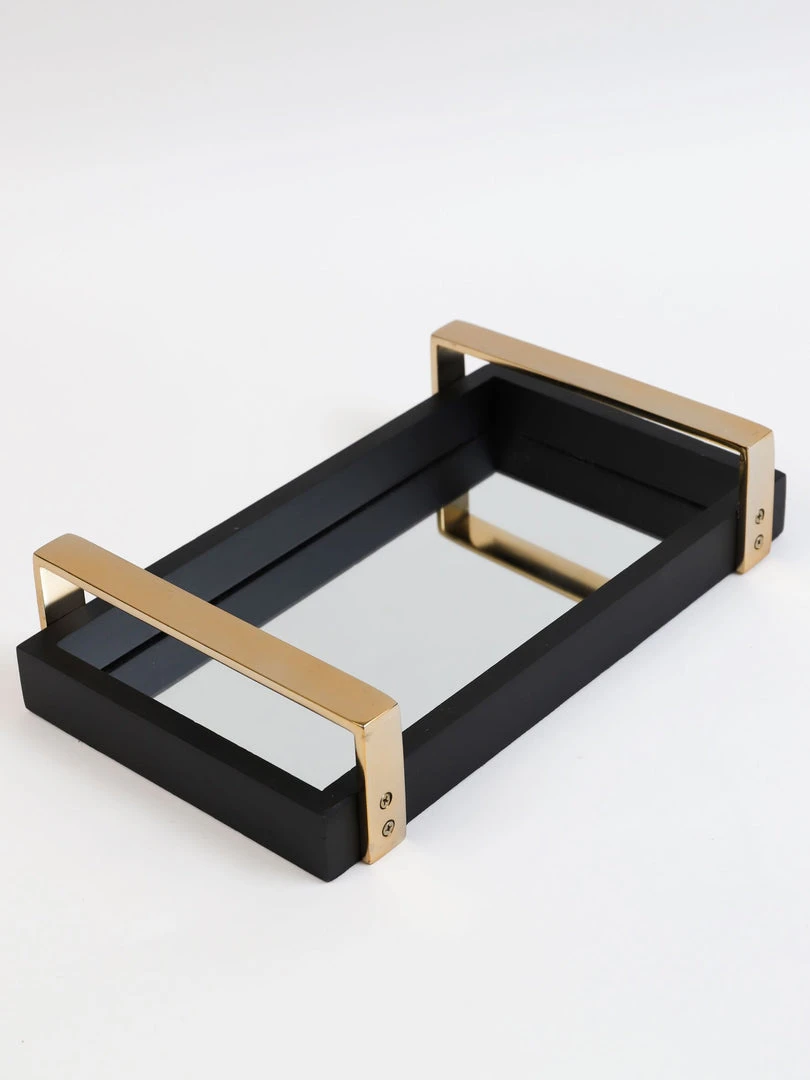 Inspire Me! Home Decor Black Mirror Tray With Gold Handles 4 Inspire Me! Home Decor Black Mirror Tray With Gold Handles