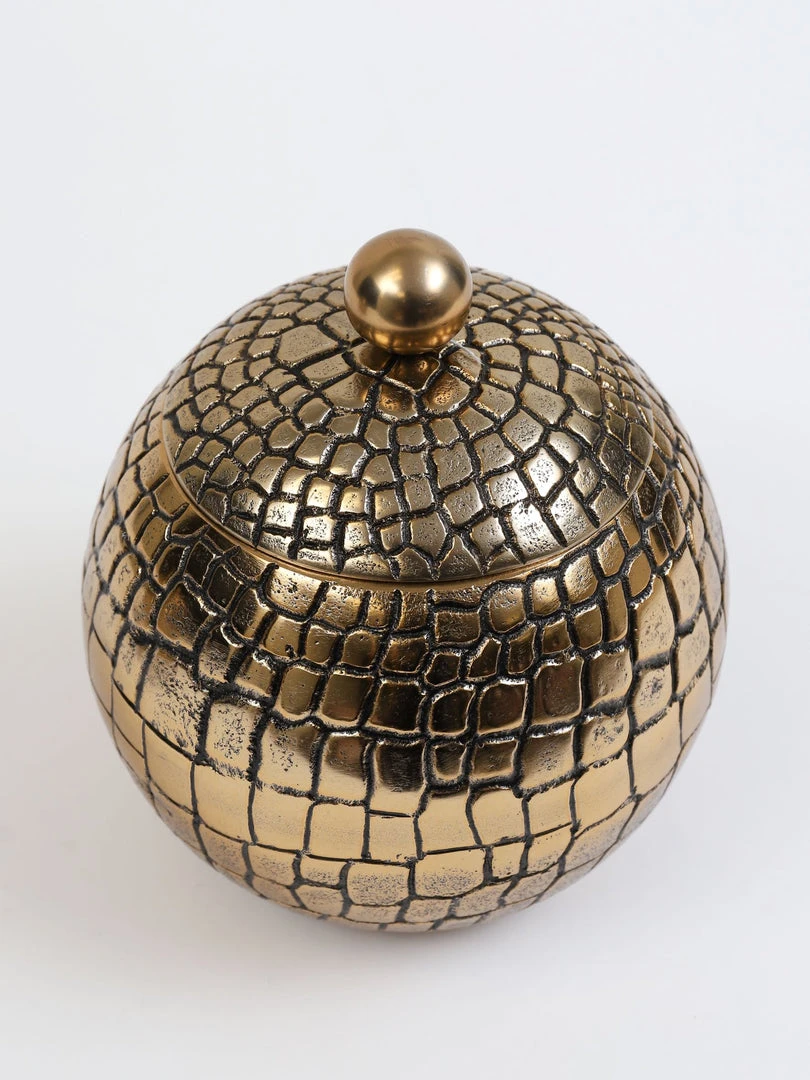 Inspire Me! Home Decor Round Gold Jar With Crocodile Print Pattern (2 Sizes) 5 Inspire Me! Home Decor Round Gold Jar With Crocodile Print Pattern (2 Sizes)