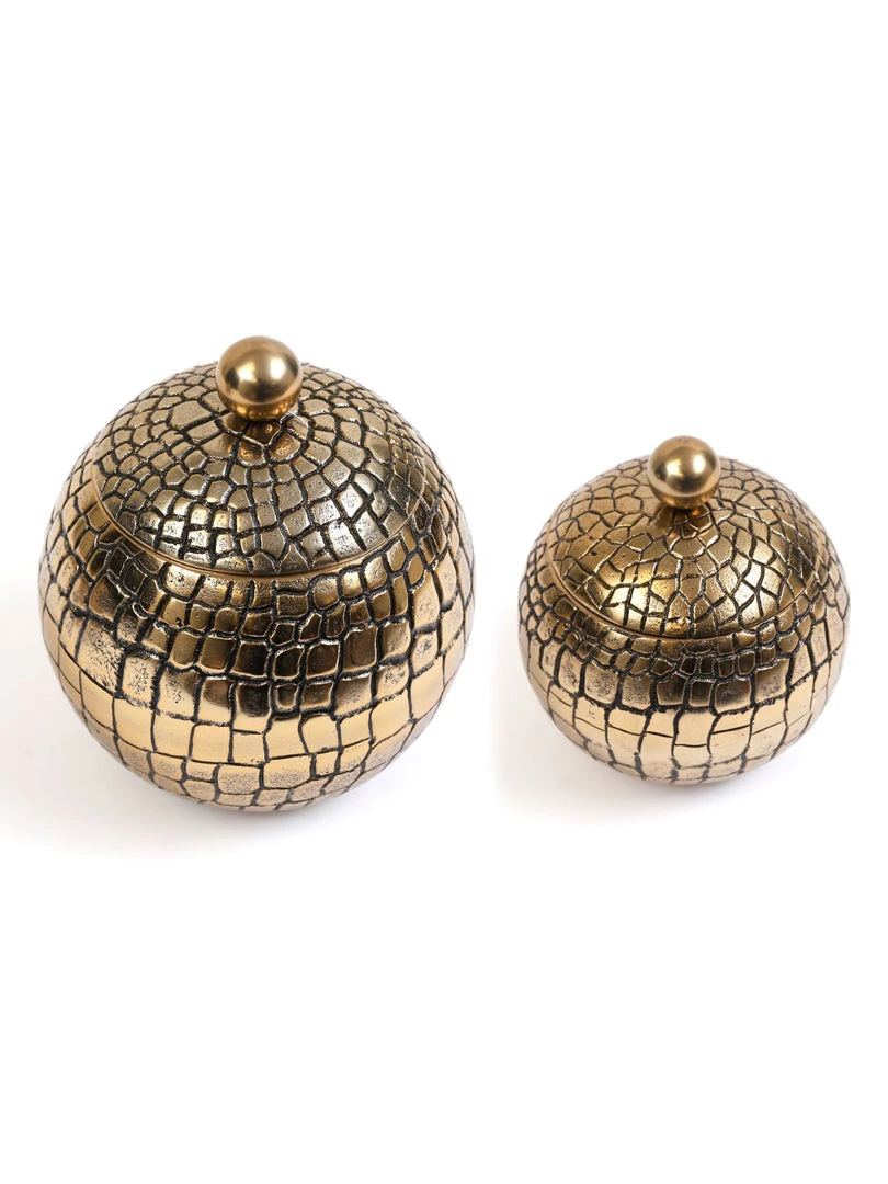 Inspire Me! Home Decor Round Gold Jar With Crocodile Print Pattern (2 Sizes) 4 Inspire Me! Home Decor Round Gold Jar With Crocodile Print Pattern (2 Sizes)