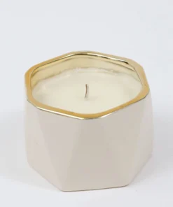 Inspire Me! Home Decor White Ceramic Candle With Gold Edge