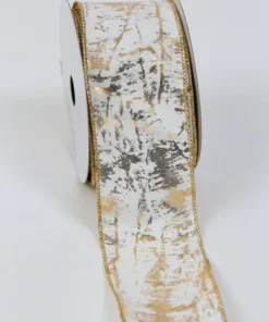 Inspire Me! Home Decor Velvet White And Gold Metallic Marble Print Ribbon