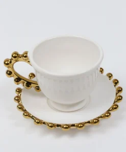Inspire Me! Home Decor White And Gold Beaded Espresso Cup And Saucer