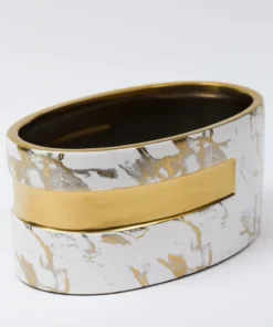 Inspire Me! Home Decor White And Gold Marble Design Oval Vase