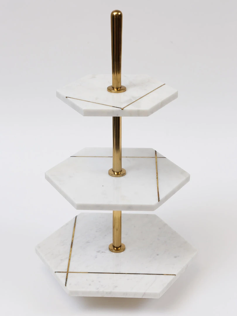 Inspire Me! Home Decor Three Tiered Marble Stand With Gold Inlay 4 Inspire Me! Home Decor Three Tiered Marble Stand With Gold Inlay