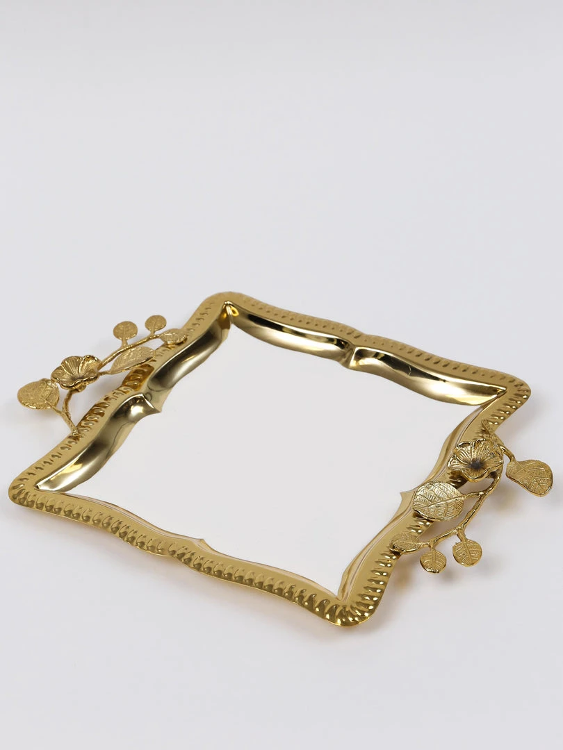 Inspire Me! Home Decor Square Gold Floral Tray With White Enamel Interior 4 Inspire Me! Home Decor Square Gold Floral Tray With White Enamel Interior