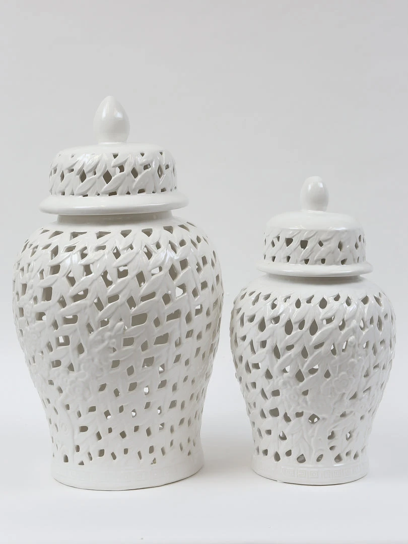 Inspire Me! Home Decor White Leaf Pattern Ginger Jar (2 Sizes) 4 Inspire Me! Home Decor White Leaf Pattern Ginger Jar (2 Sizes)