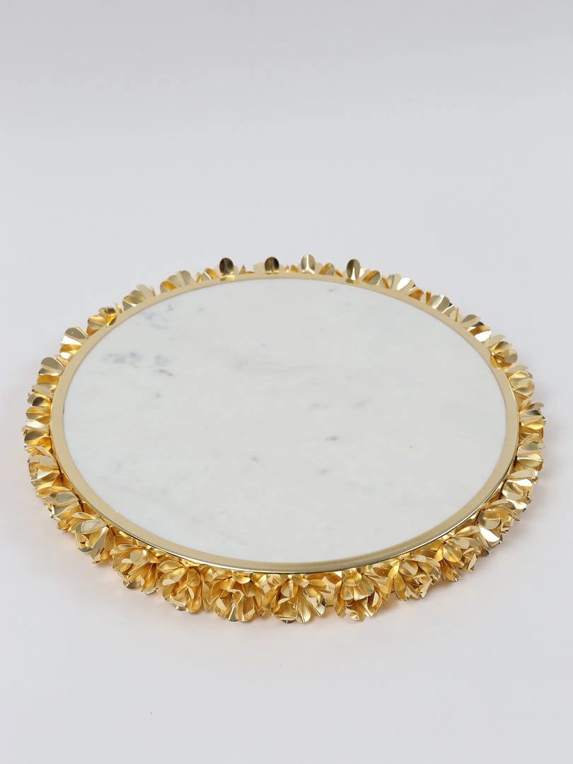 Inspire Me! Home Decor Round Marble Tray With Gold Floral Edge 10 Inspire Me! Home Decor Round Marble Tray With Gold Floral Edge