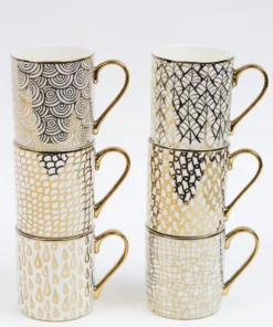Inspire Me! Home Decor 14 Oz. Detailed Abstract Gold Pattern Print Mugs (6 Designs)
