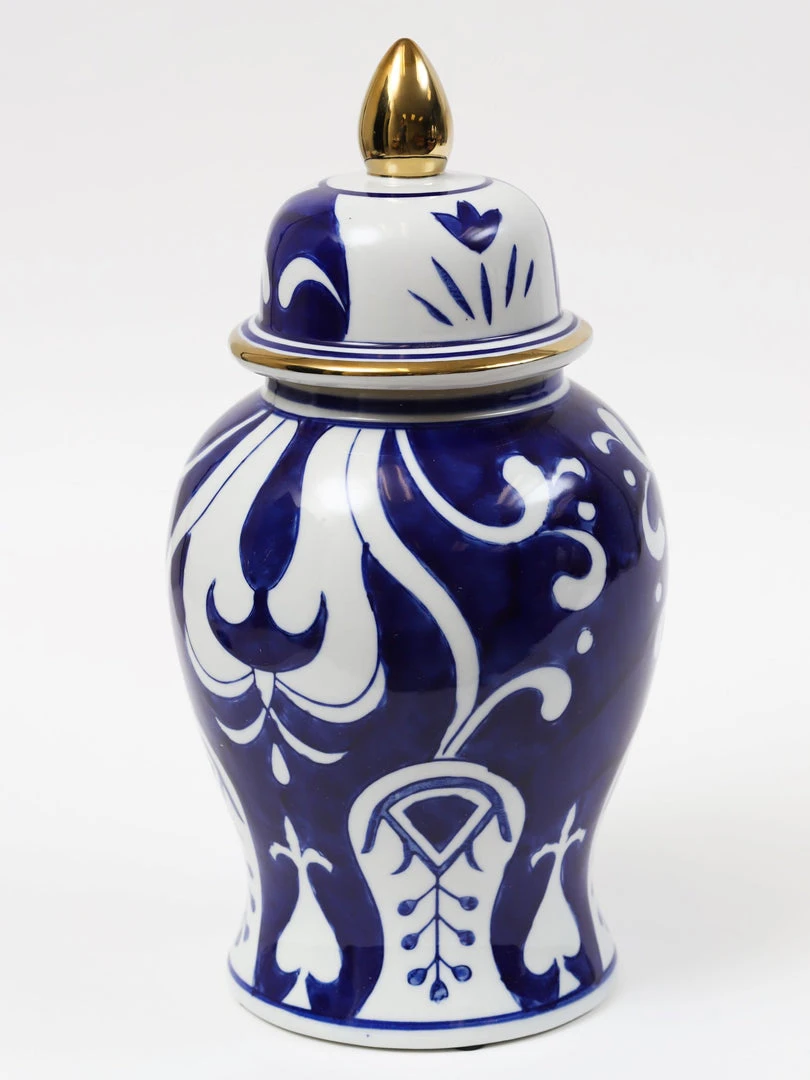 Inspire Me! Home Decor Blue And White Ceramic Ginger Jar With Gold Details 4 Inspire Me! Home Decor Blue And White Ceramic Ginger Jar With Gold Details