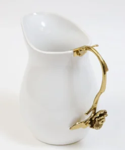 Inspire Me! Home Decor White Ceramic Pitcher With Gold Flower Handle