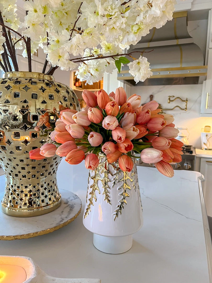 Inspire Me! Home Decor White Ceramic Vase With Gold Vine Design (3 Sizes) 6 Inspire Me! Home Decor White Ceramic Vase With Gold Vine Design (3 Sizes)