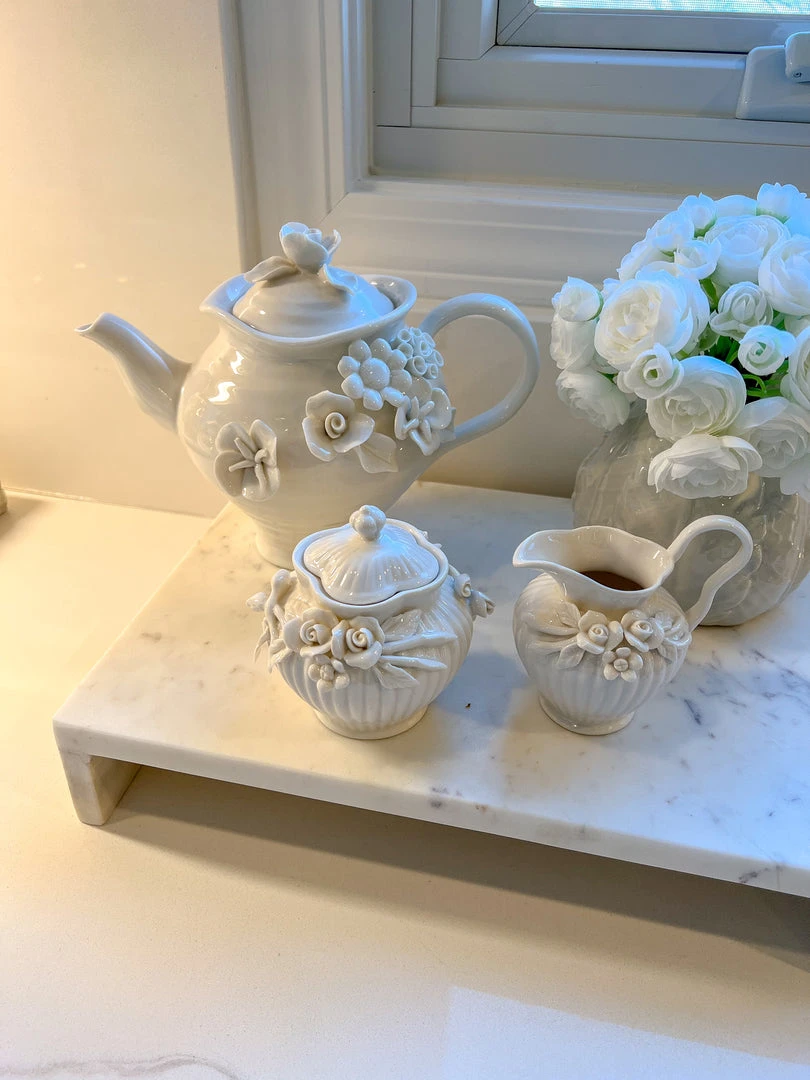 Inspire Me! Home Decor White Floral Tea Set (3 Items) Each Sold Individually KITCHEN 3 Inspire Me! Home Decor White Floral Tea Set (3 Items) Each Sold Individually KITCHEN