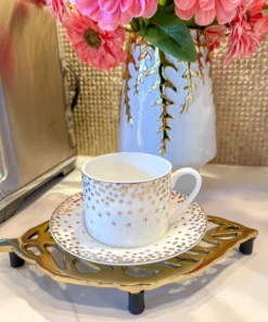 Inspire Me! Home Decor Bone China Gold & White Dotted Cup & Saucer