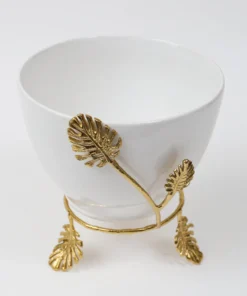 Inspire Me! Home Decor White Ceramic Bowl With Gold Leaf Details (2 Sizes) 15 Inspire Me! Home Decor White Ceramic Bowl With Gold Leaf Details (2 Sizes)