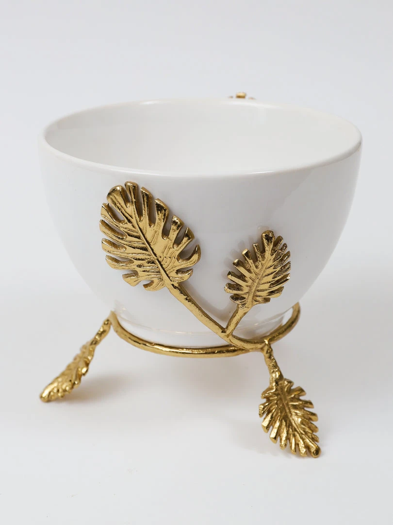 Inspire Me! Home Decor White Ceramic Bowl With Gold Leaf Details (2 Sizes) 8 Inspire Me! Home Decor White Ceramic Bowl With Gold Leaf Details (2 Sizes)