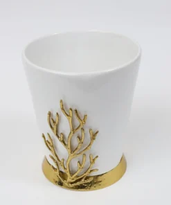 Inspire Me! Home Decor White Ceramic Utensil Holder With Gold Textured Details & Base " From Pops Of Color Home Collection"
