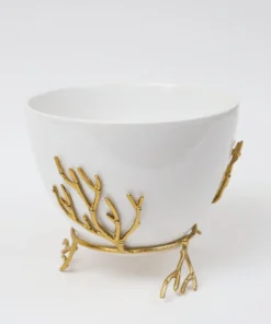 Inspire Me! Home Decor White Ceramic Bowl With Gold Textured Details (2 Sizes) " From Pops Of Color Home Collection"