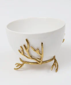 Inspire Me! Home Decor White Ceramic Bowl With Gold Textured Details (2 Sizes) " From Pops Of Color Home Collection" 10 Inspire Me! Home Decor White Ceramic Bowl With Gold Textured Details (2 Sizes)