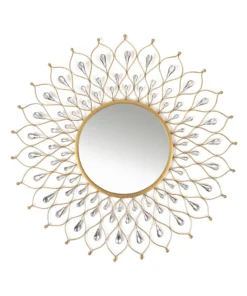 Inspire Me! Home Decor Golden Jeweled Sunburst MIrror
