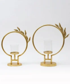 Inspire Me! Home Decor Golden Circle Leaf Design Hurricane Candle Holder (2 Sizes) " From Pops Of Color Home Collection" 10 Inspire Me! Home Decor Golden Circle Leaf Design Hurricane Candle Holder (2 Sizes)