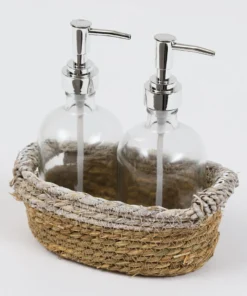 Inspire Me! Home Decor Silver Glass Soap Dispenser And Basket Set (3-piece Set)